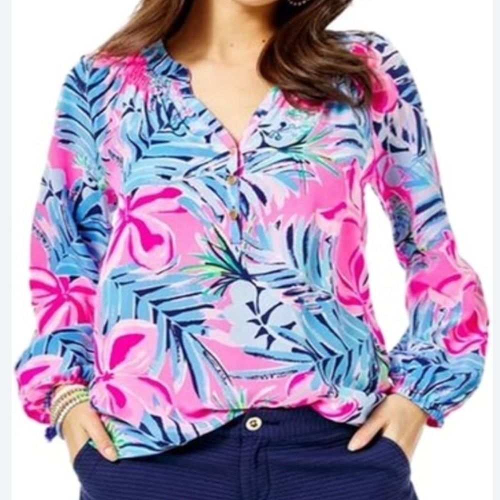 Lilly Pulitzer silk pintuck long sleeve blouse women’s small